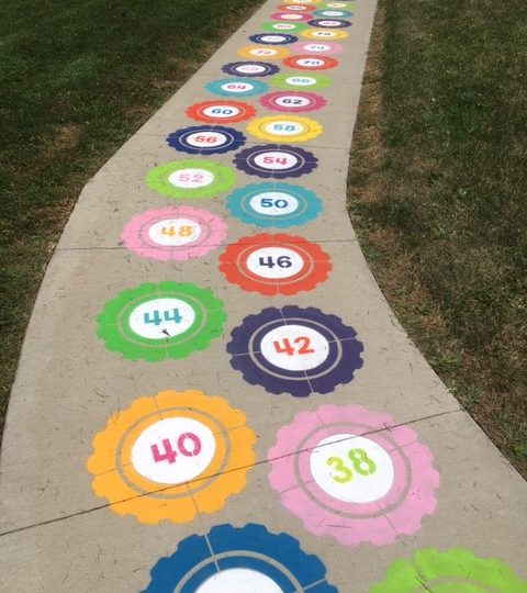 Count by 5's agility tires outdoor sensory path stencil